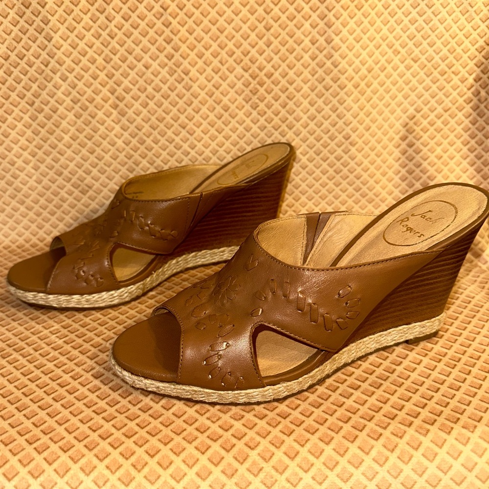 Jack Rogers Brown Leather Wedge Sandals